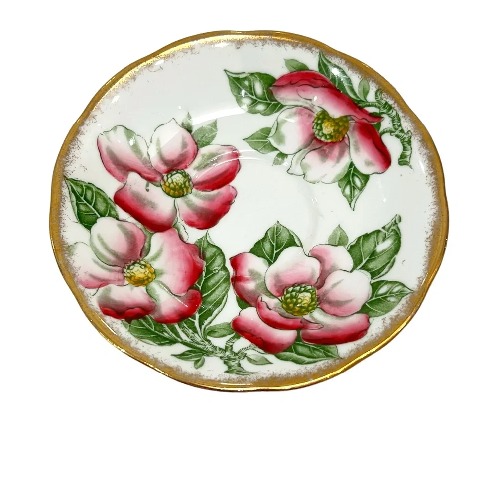 QUEEN ANNE MAGNOLIA BONE CHINA SET OF 5 CUPS & SAUCERS & 1 CREAMER WITH SAUCER